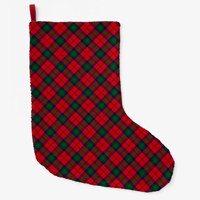Meia De Natal Grande Xadrez verde-vermelha Lindsay tartan (Frente)
