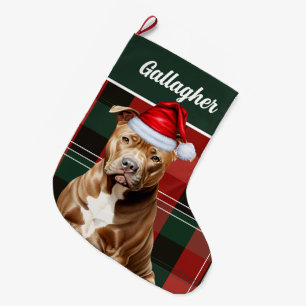 Meia De Natal Grande Xadrez Verde Vermelho Cinzento Castanho Brilhante