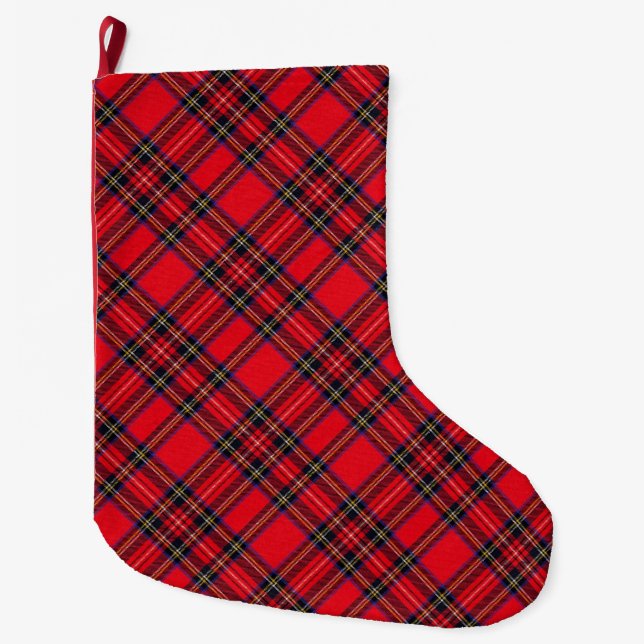 Meia De Natal Grande Xadrez vermelha de Stewart tartan (Frente)
