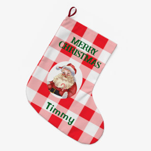 Meia De Natal Grande Xadrez Vermelho e Branco de Natal