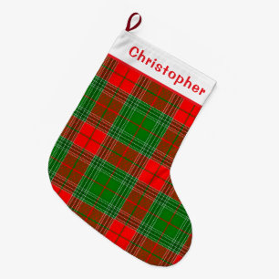 Meia De Natal Grande Xadrez Vermelho e Verde Personalizado