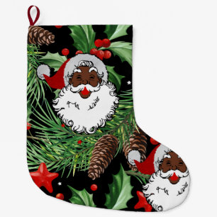 Meia De Natal Grande xmas holly black santa claus