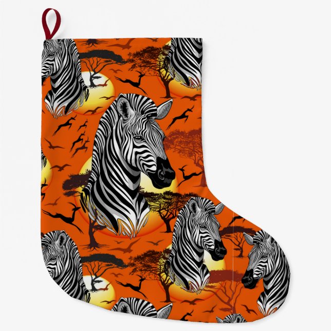 Meia De Natal Grande Zebra African Savanna Wild Animal (Frente)