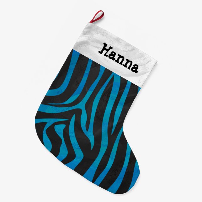 Meia De Natal Grande Zebra Black e Blue Impressão (Frente (Pendurada))