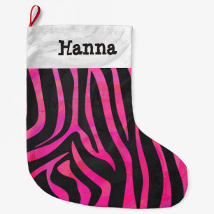 Meia De Natal Grande Zebra Black e Hot Pink Impressão