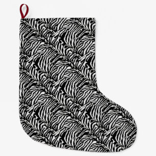 Meia De Natal Grande Zebra Camouflage Padrão Artístico Negro e Branco
