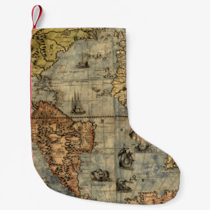 Meia De Natal Pequena 1565 Mapa Antigo do Mundo de Forlani Cartografia V