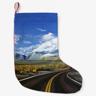 Meia De Natal Pequena a estrada para as montanhas, piningasfalto a óleo,