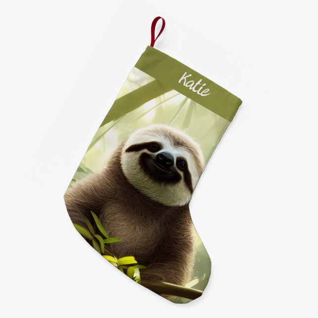 Meia De Natal Pequena A Feliz Arte Digital Sloth Personalizada (Frente (Pendurada))