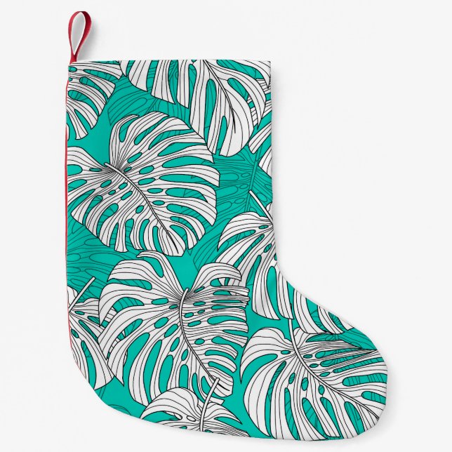 Meia De Natal Pequena A selva deixa a tropical floral sem costura (Frente)