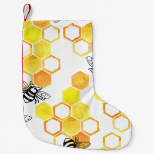 Meia De Natal Pequena Abelhas de Mel: Padrão Amarelo de Aquarela