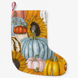 Meia De Natal Pequena Abóboras brilhantes, girassóis, padrão desenhado à