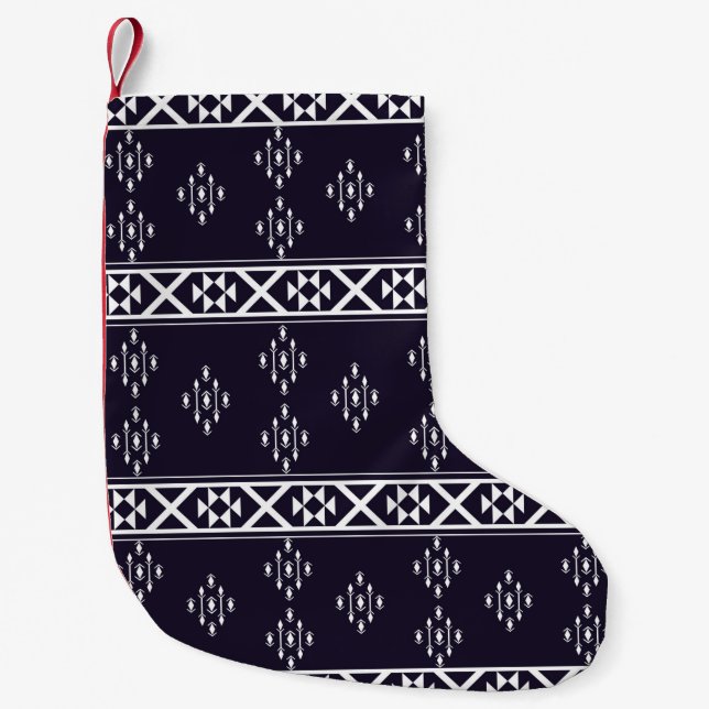 Meia De Natal Pequena Abstract ethnic geometric pattern design Blue back (Frente)