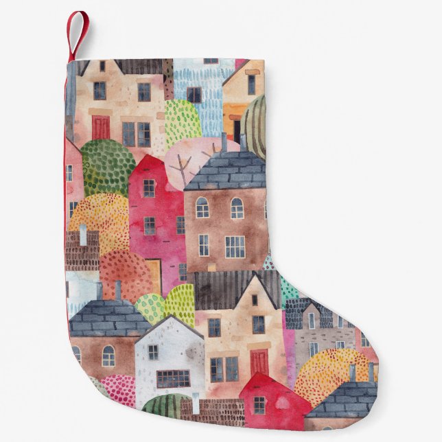 Meia De Natal Pequena Abstrato: Fundo Sem Costura De Aquarela. (Frente)