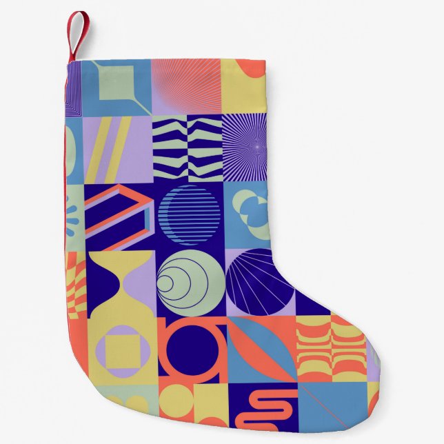 Meia De Natal Pequena Abstrato geométrico feito com formas simples (Frente)