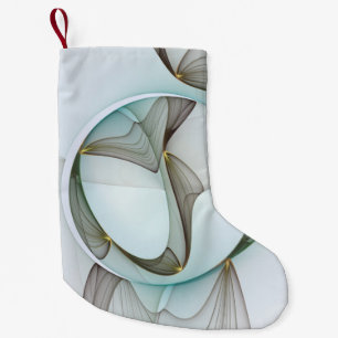 Meia De Natal Pequena Abstrato Modern Turquoise Brown Dourada Elegância