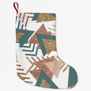 Meia De Natal Pequena Abstrato retroativo 90s   Rosa Verde Dourado Perso