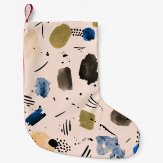 Meia De Natal Pequena Abstrato Watercolor: Padrão Geométrico de Tinta.