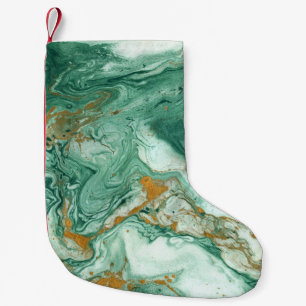 Meia De Natal Pequena acrílico ouro-verde: textura de mármore.