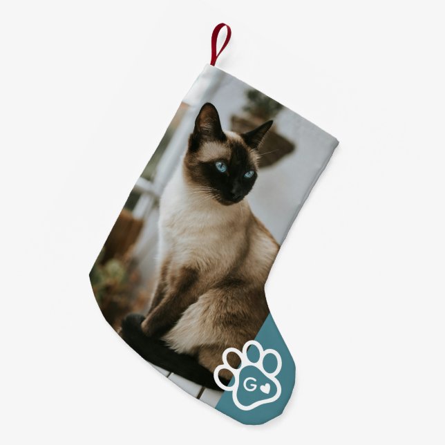 Meia De Natal Pequena Add Your Own Photo Cat Pets Monogram (Frente (Pendurada))