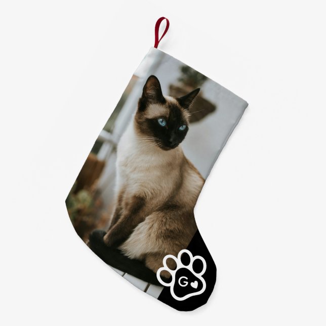 Meia De Natal Pequena Add Your Own Photo Cat Pets Monogram (Frente (Pendurada))