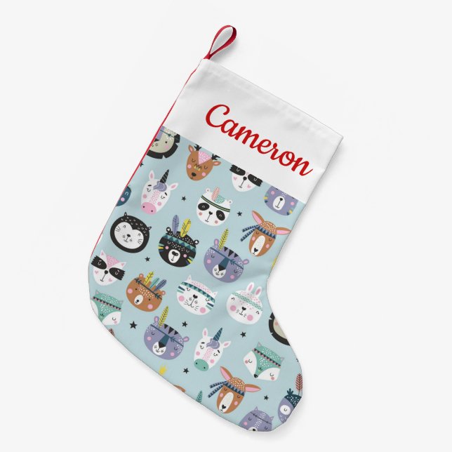 Meia De Natal Pequena Adicione seu teste padrão tribal | bonito (Frente (Pendurada))