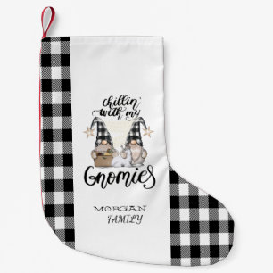 Meia De Natal Pequena Adoráveis Gnomes Fofos Xadrez Preto de Búfalo