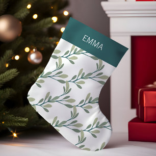 Meia De Natal Pequena Adornos Natalinos Monograma Botânico