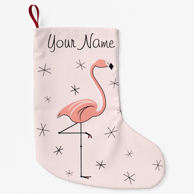 Meia De Natal Pequena Aestocamento de nomes cor-de-rosa Flamingo (Frente)
