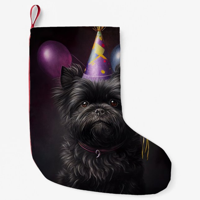 Meia De Natal Pequena Affenpinscher Cachorro Balões de Nascimento (Frente)