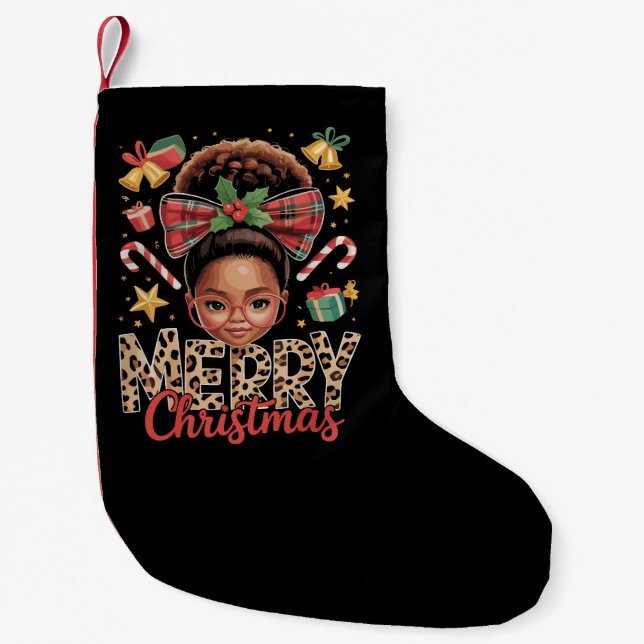 Meia De Natal Pequena African American Christmas Messy Bun Black Mom  (Frente)