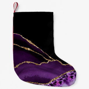 Meia De Natal Pequena Ágata Mármore Preto Violeta Glamor Sombrio Dourado