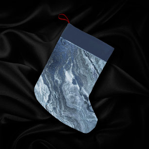 Meia De Natal Pequena Agato de Cristal Azul Pedra Sangrada Escura