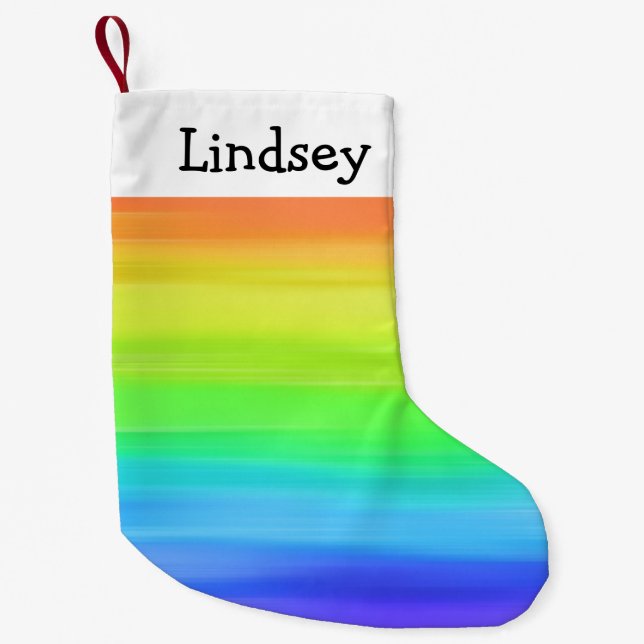 Meia De Natal Pequena Aguarela personalizada do arco-íris (Frente)