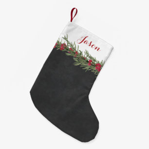 Meia De Natal Pequena Aguarela rústica de Rosemary e de baga no quadro