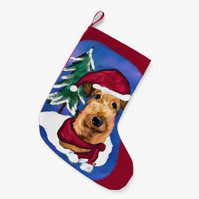Meia De Natal Pequena Airedale (Frente (Pendurada))