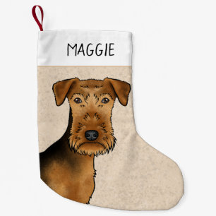 Meia De Natal Pequena Airedale Terrier Bingley Terrier Cão Cabeça E Nome