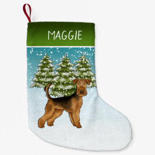 Meia De Natal Pequena Airedale Terrier Dog Snowy Winter Forest E Nome