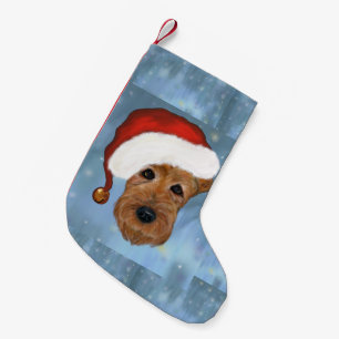 Meia De Natal Pequena Airedale Terrier Papai Noel