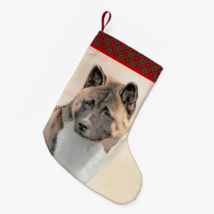 Meia De Natal Pequena Akita Painting - Bela Arte Canina Original
