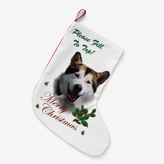 Meia De Natal Pequena Alaskan Malamute Natal (Frente (Pendurada))