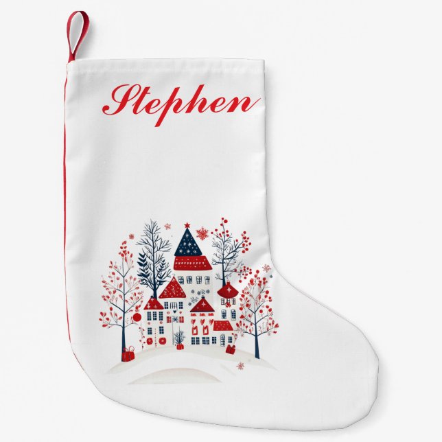 Meia De Natal Pequena Aldeia Nórdica com um toque pessoal (Frente)