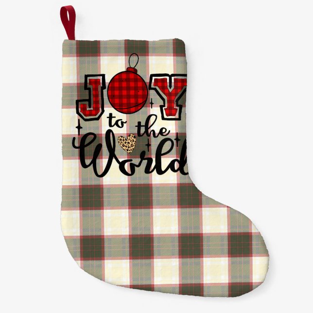 Meia De Natal Pequena Alegria À Xadrez Mundial De Natal (Frente)