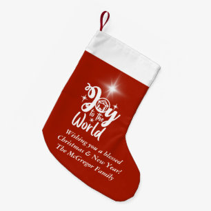 Meia De Natal Pequena Alegria Natal ao Mundo Vermelho e Branco