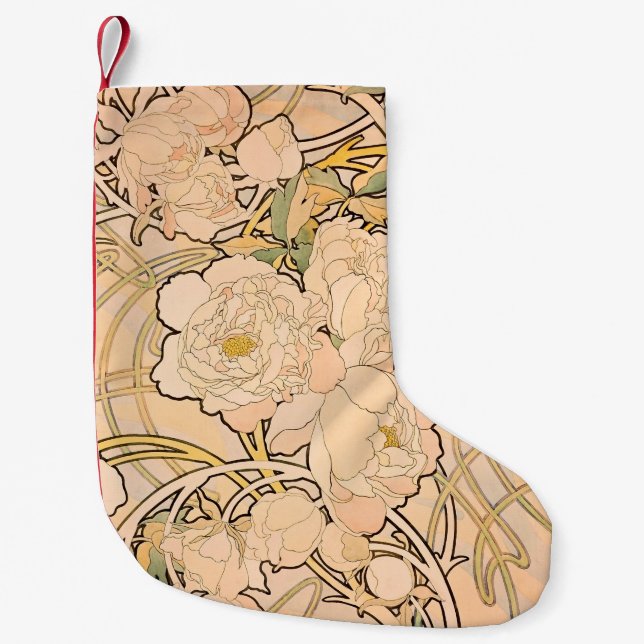 Meia De Natal Pequena Alfonse Mucha Art Nouveau Peonies (Frente)