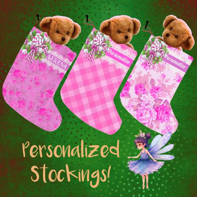 Meia De Natal Pequena Algodão doce, rosa e púrpura (Personalize these darling stockings!)