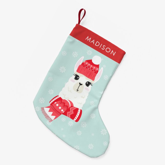 Meia De Natal Pequena Alpaca de Natal Bonito Personalizado (Frente (Pendurada))