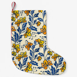 Meia De Natal Pequena Amarelo Laranja Floral Folclórico Vintage Folha Az