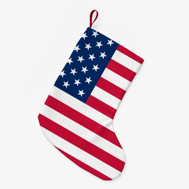 Meia De Natal Pequena American Flag Christmas Stocks USA (Frente (Pendurada))
