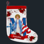 MEIA DE NATAL PEQUENA AMERICAN FLAG VIRGIN MARY RELIGIOSOS ROSAS<br><div class="desc">Compartilhe o amor que tem pela Mãe Abençoada com esta bela imagem tradicional católica personalizada desenhada da Virgem Abençoada Maria sob o título de Nossa Senhora de Graça. Ela está sobreposta a uma Cruz Marian com uma bandeira e rosas vermelhas americanas. Todo texto e fontes podem ser modificados.</div>